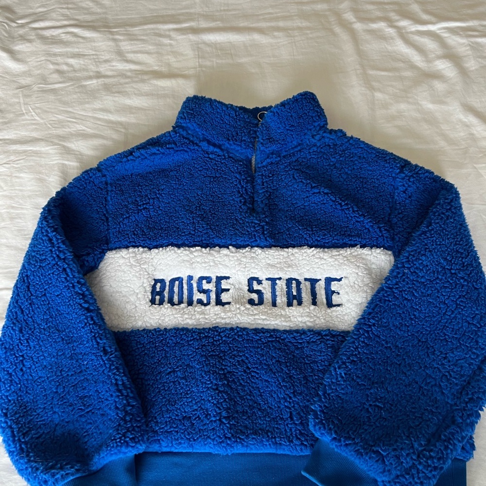 Boise State University Blue and White Sherpa quarter zip
